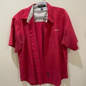 Port Authority red button down shirt